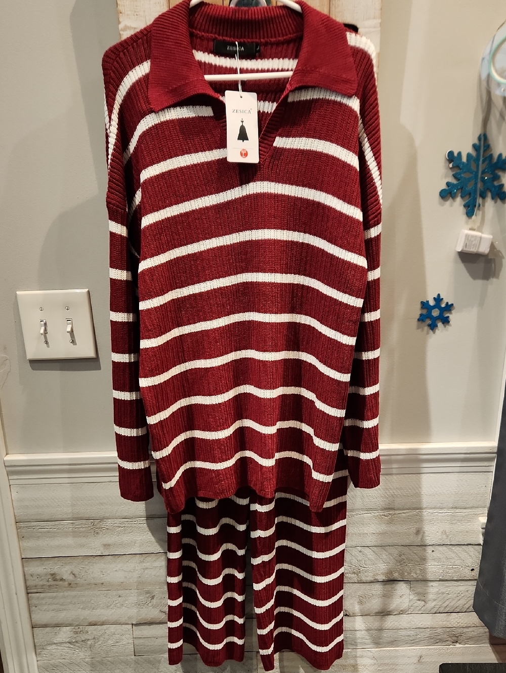 NWT Zesica Striped V-neck Knit Tops & Wide Leg Pants Lounge Set Sz L